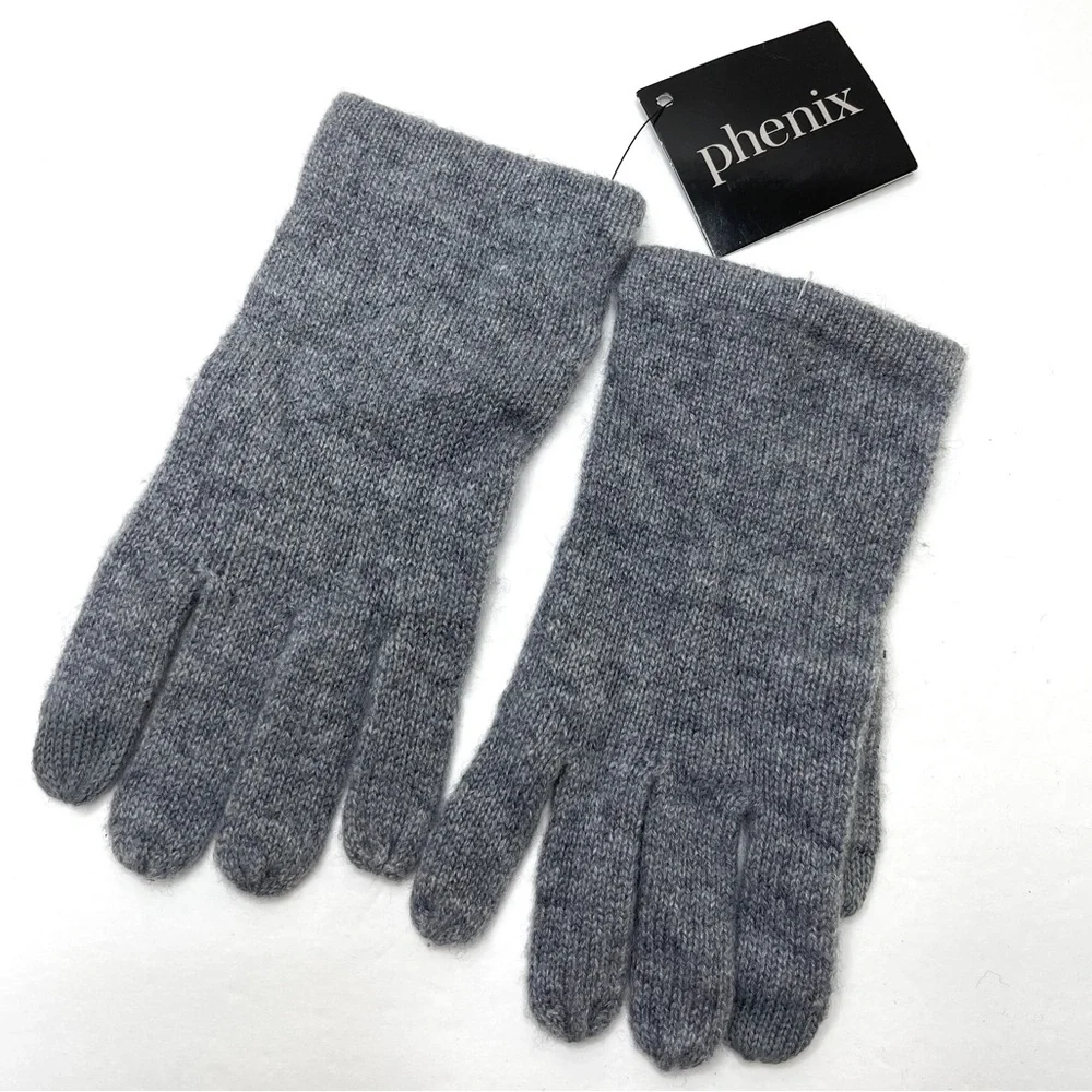 PHENIX 100% Cashmere NEW Knit Gloves Gray NEW